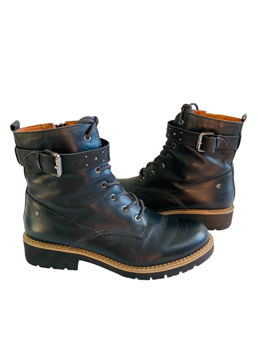 Pikolinos Black Leather Vicar Combat Lace Up Boots Size 9.5